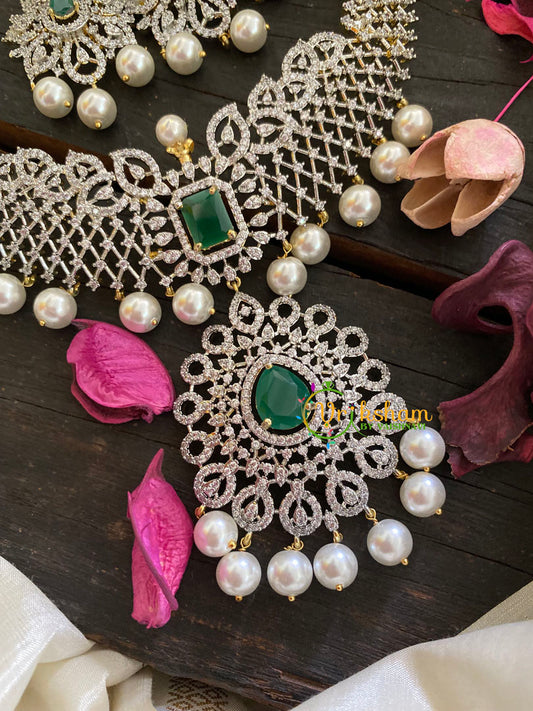 Green Stone American Diamond Bridal Neckpiece-G3335