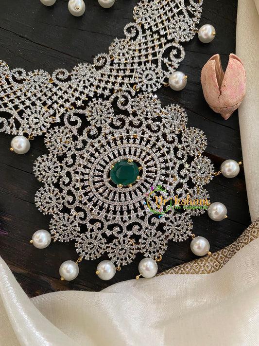 Gold American Diamond Bridal Haram-Green-G4304