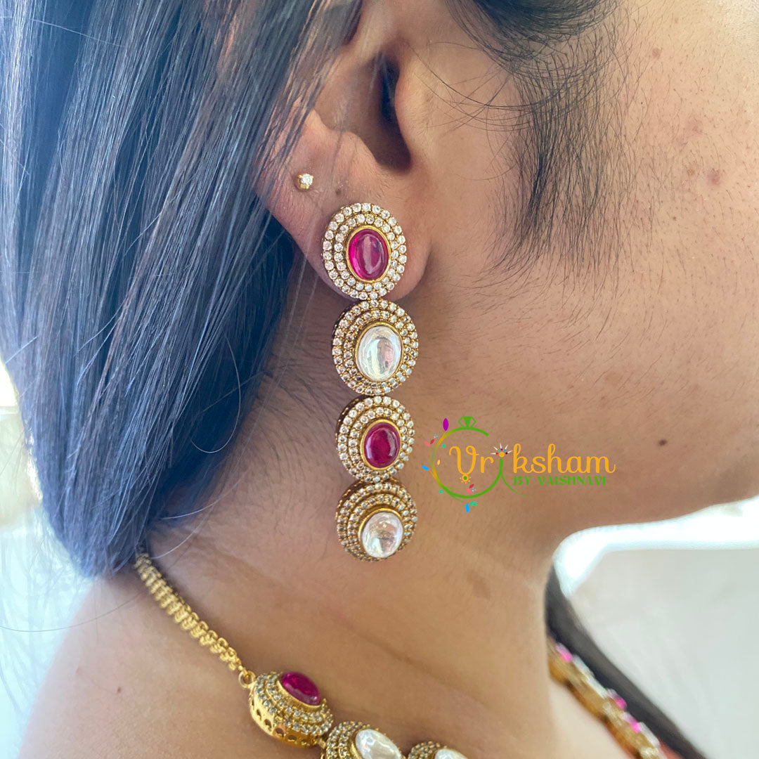 Layered Victorian Diamond Long Neckpiece-Red-VV037