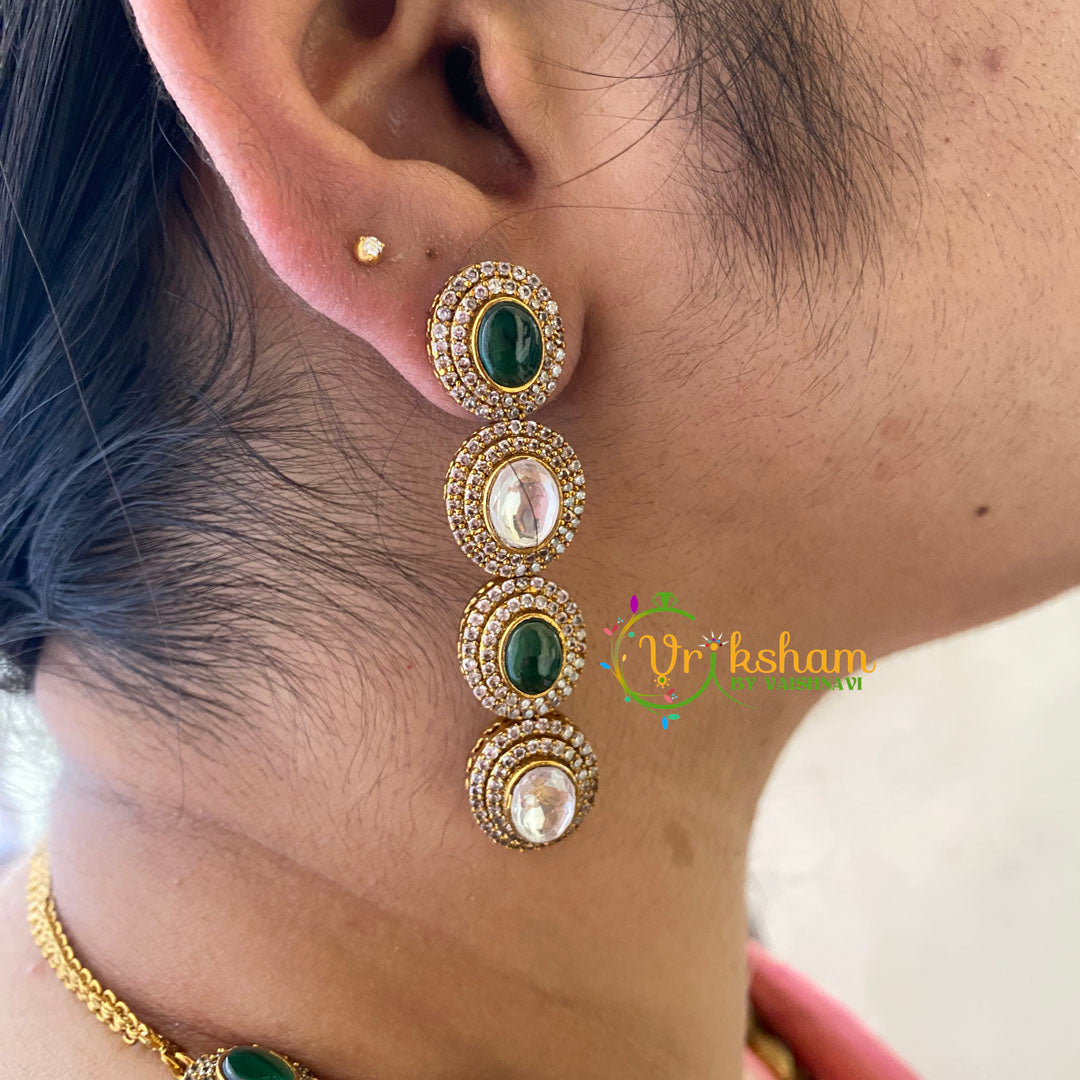 Layered Victorian Diamond Long Neckpiece-Green-VV038