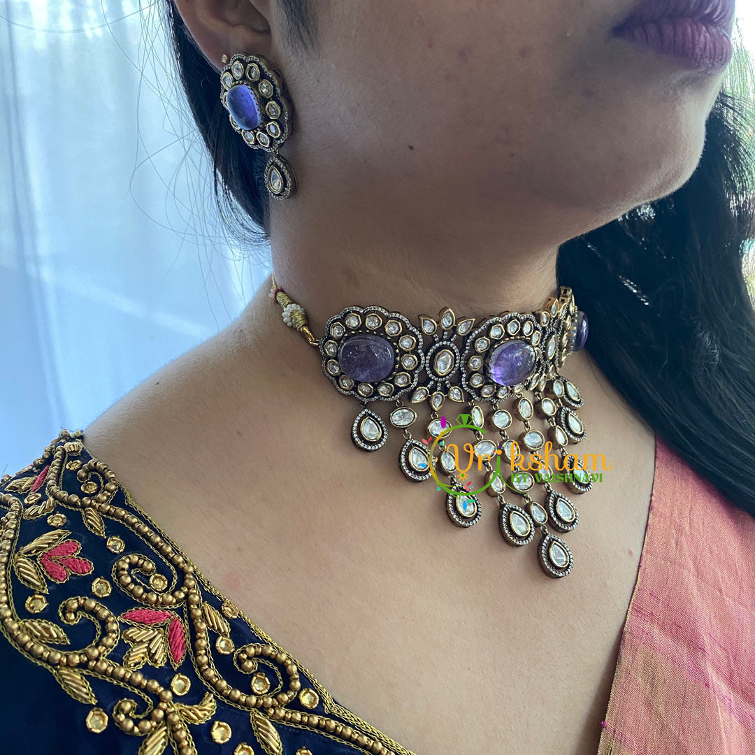 Purple Victorian Diamond High Neck Choker-VV039