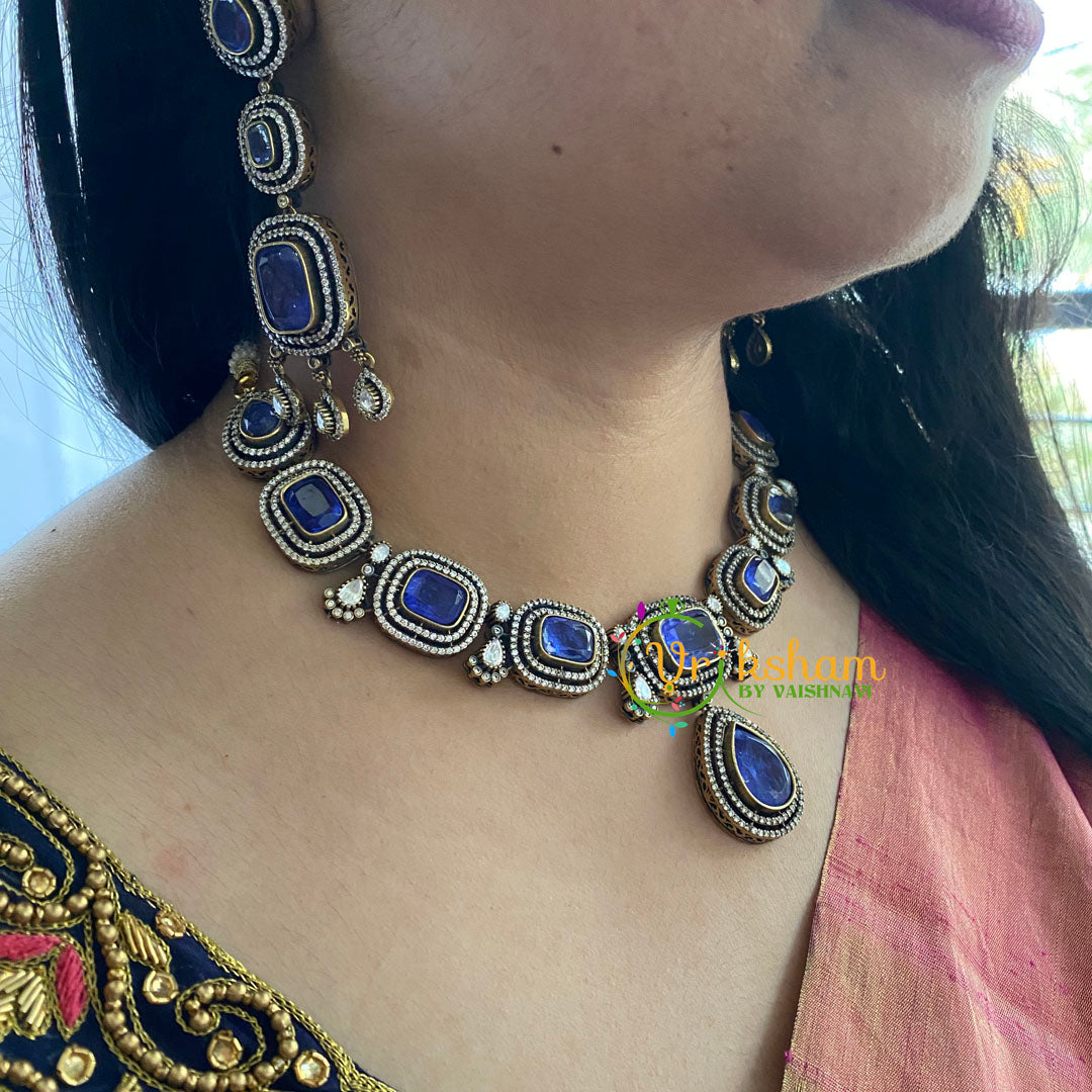 Blue Victorian Diamond Short Neckpeice -VV036