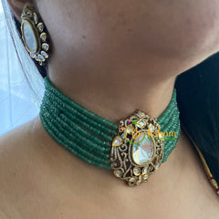 Green Bead Victorian Diamond Choker-VV031