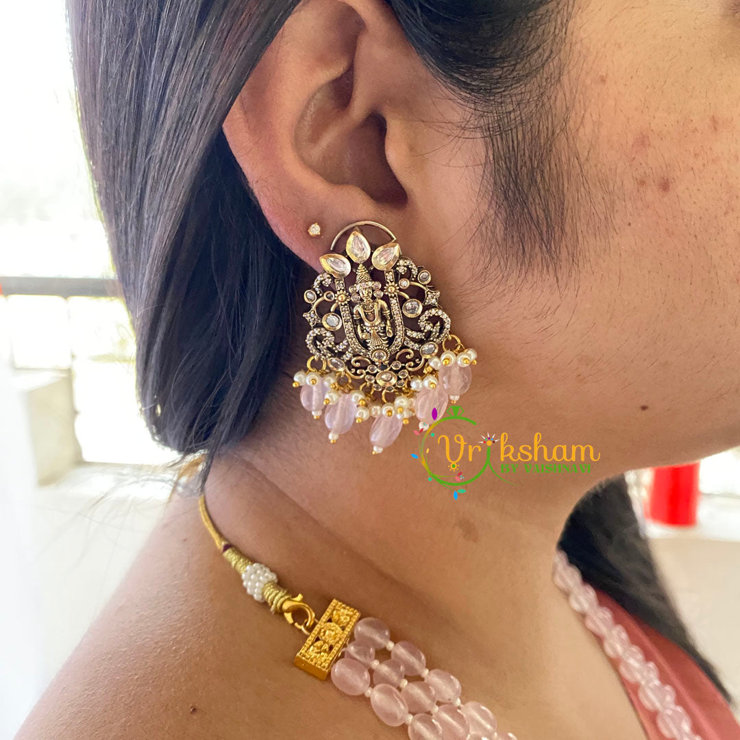 Baby Pink Bead Victorian Diamond Temple Neckpiece-VV061