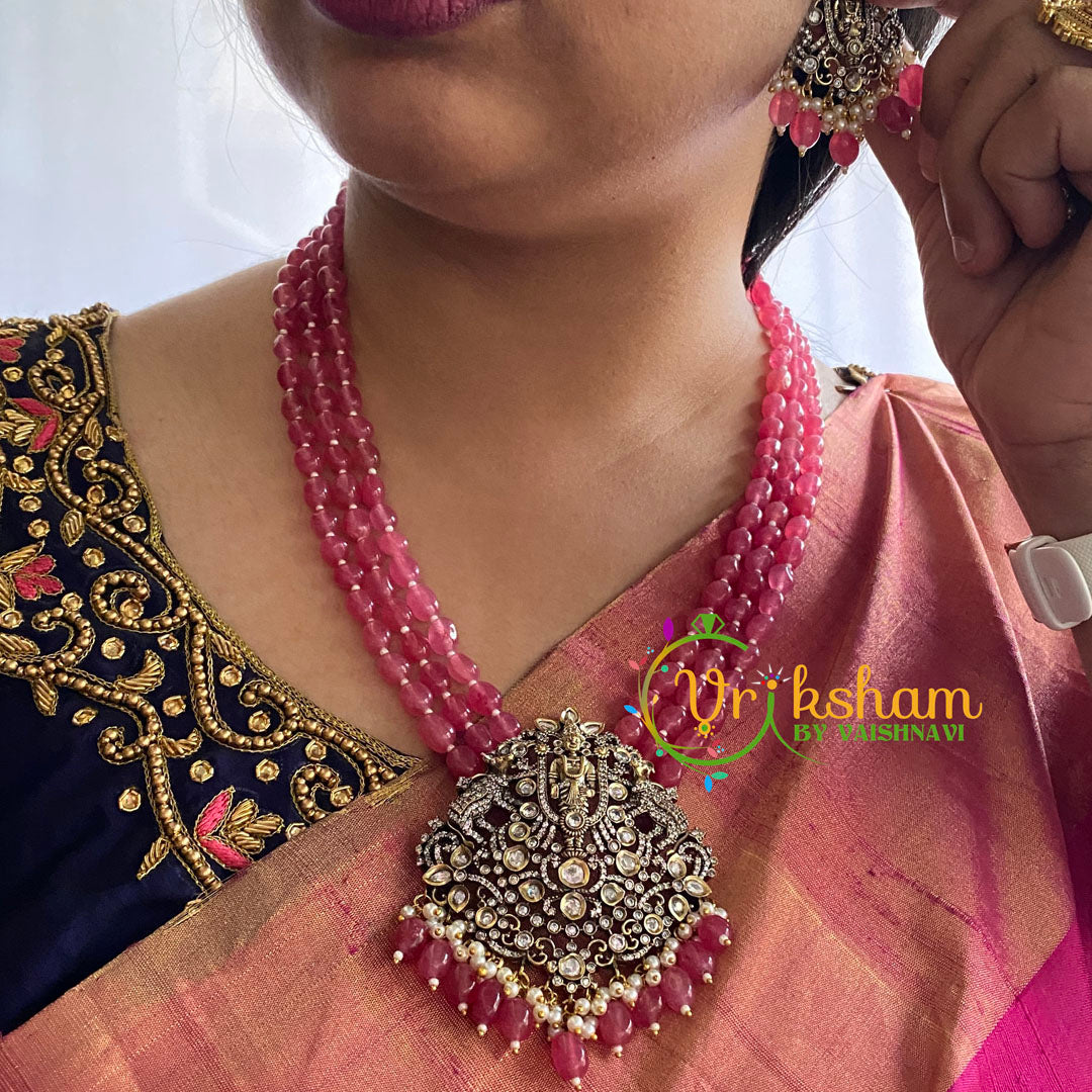 Pink Bead Victorian Diamond Temple Neckpiece-VV058