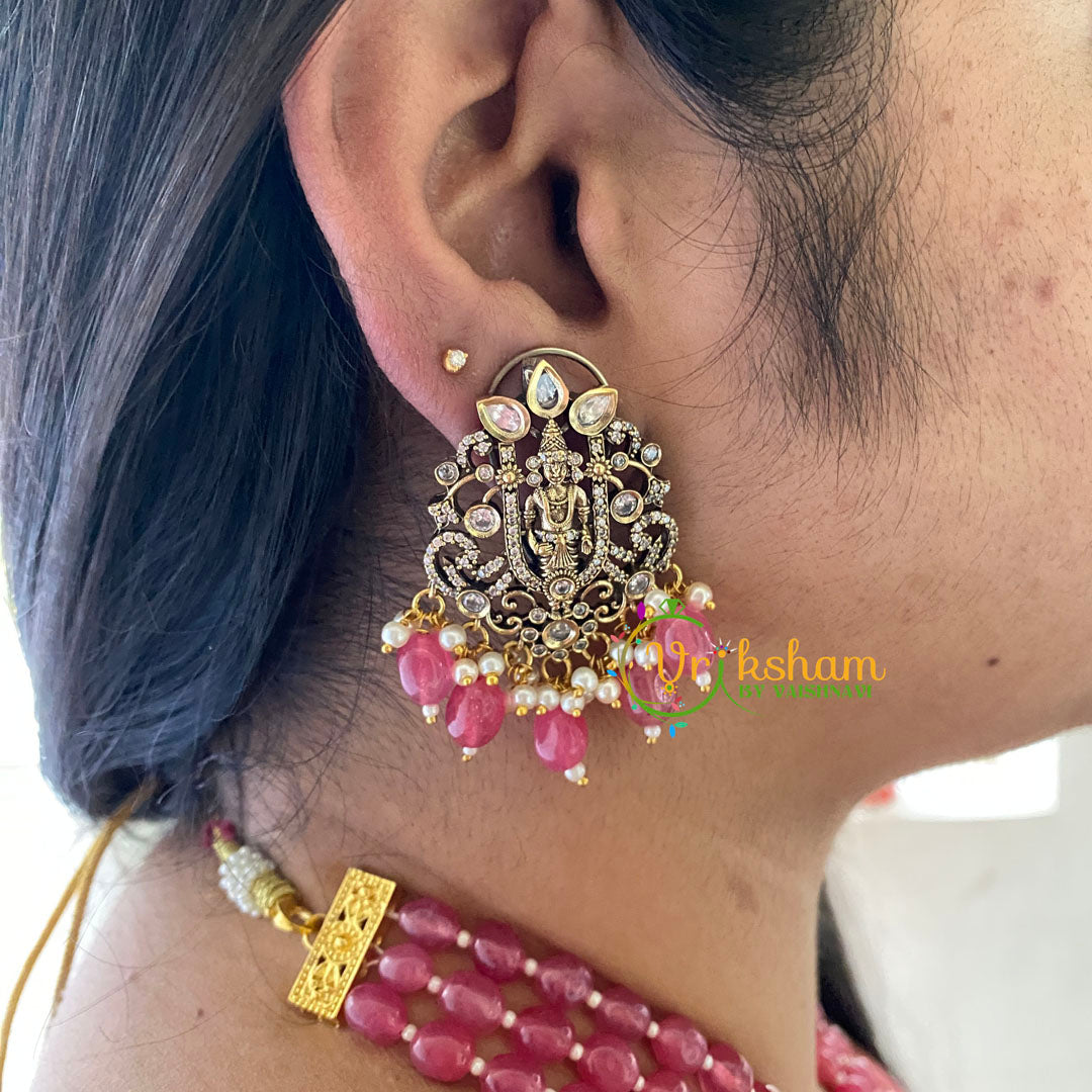 Pink Bead Victorian Diamond Temple Neckpiece-VV058