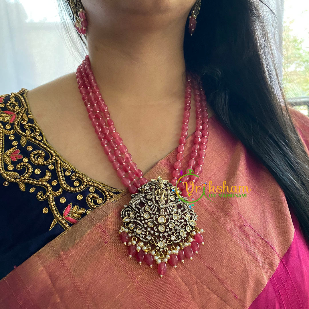 Pink Bead Victorian Diamond Temple Neckpiece-VV058