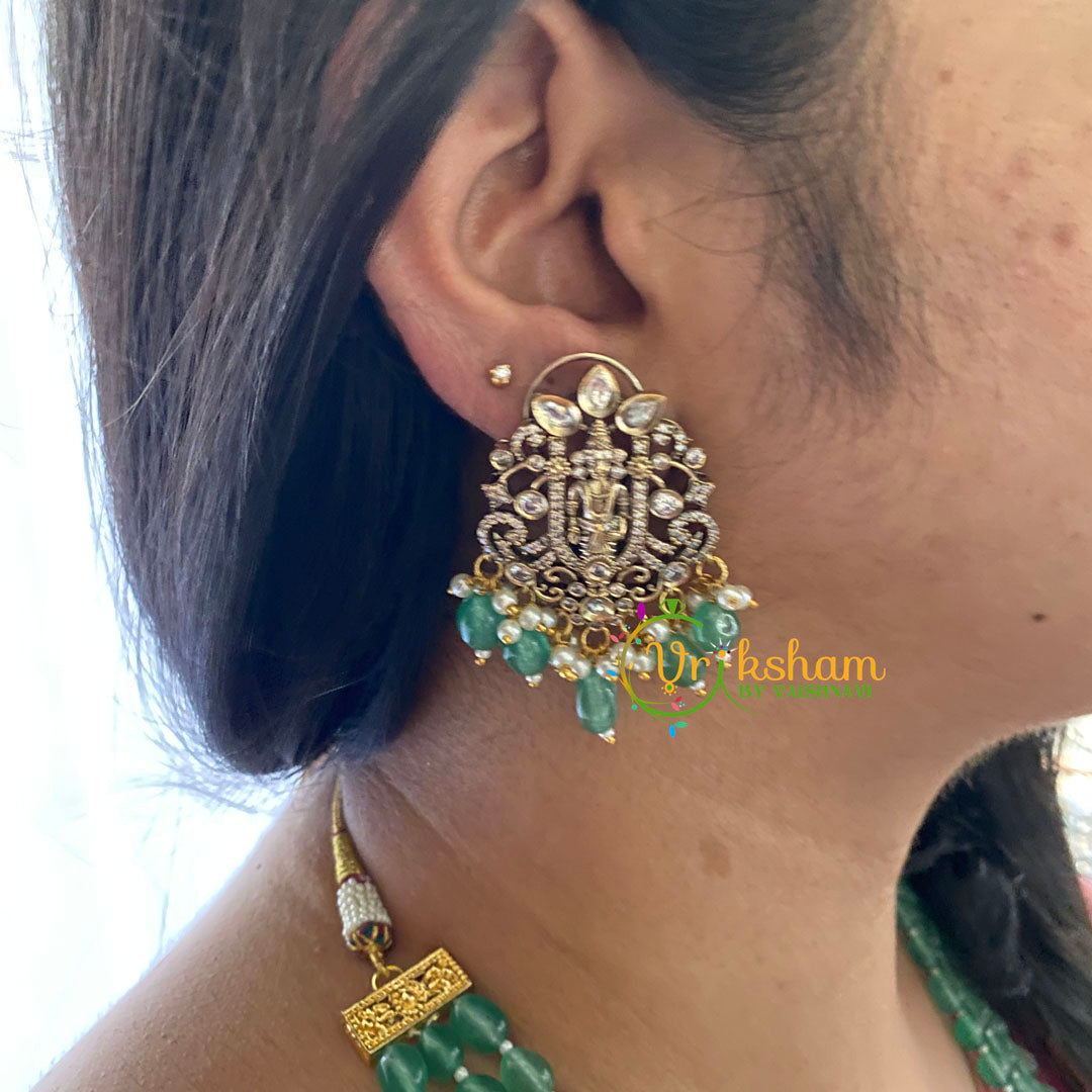 Green Bead Victorian Diamond Temple Neckpiece-VV059