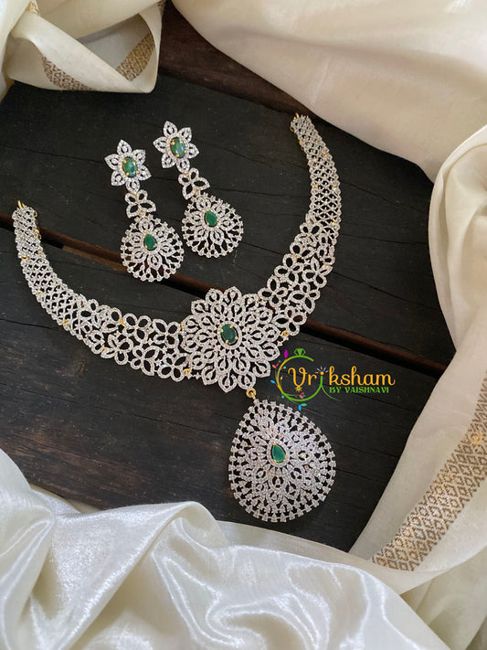 Green Stone American Diamond Bridal Neckpiece-G3331