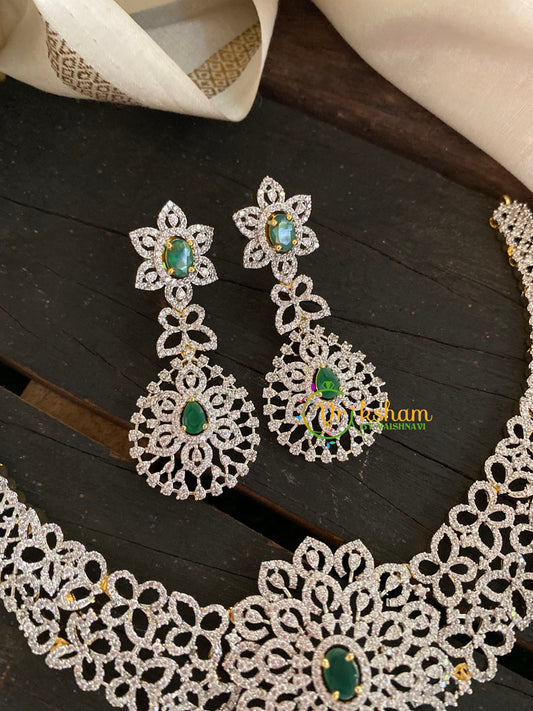 Green Stone American Diamond Bridal Neckpiece-G3331