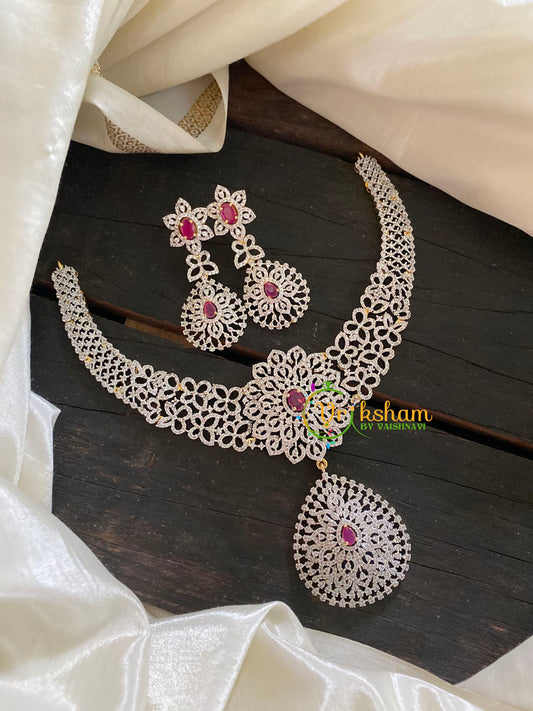 Pink Stone American Diamond Bridal Neckpiece-G3330