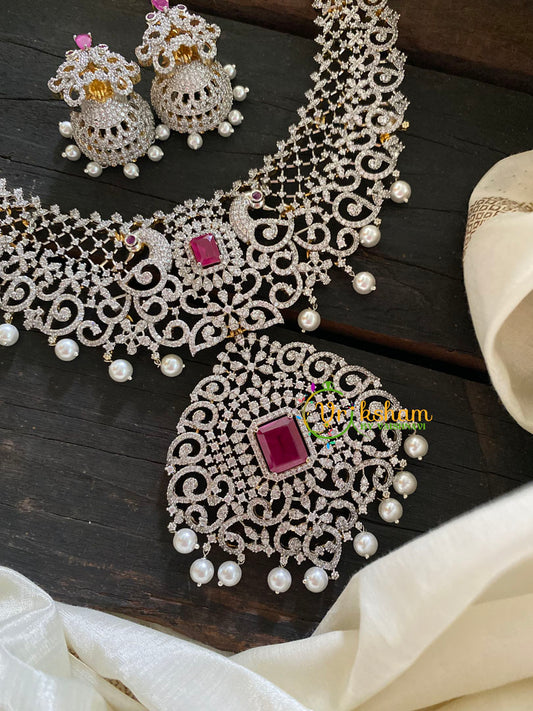 Pink Stone American Diamond Bridal Haram-G3332