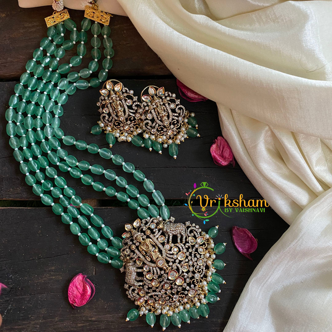 Green Bead Victorian Diamond Temple Neckpiece-VV059