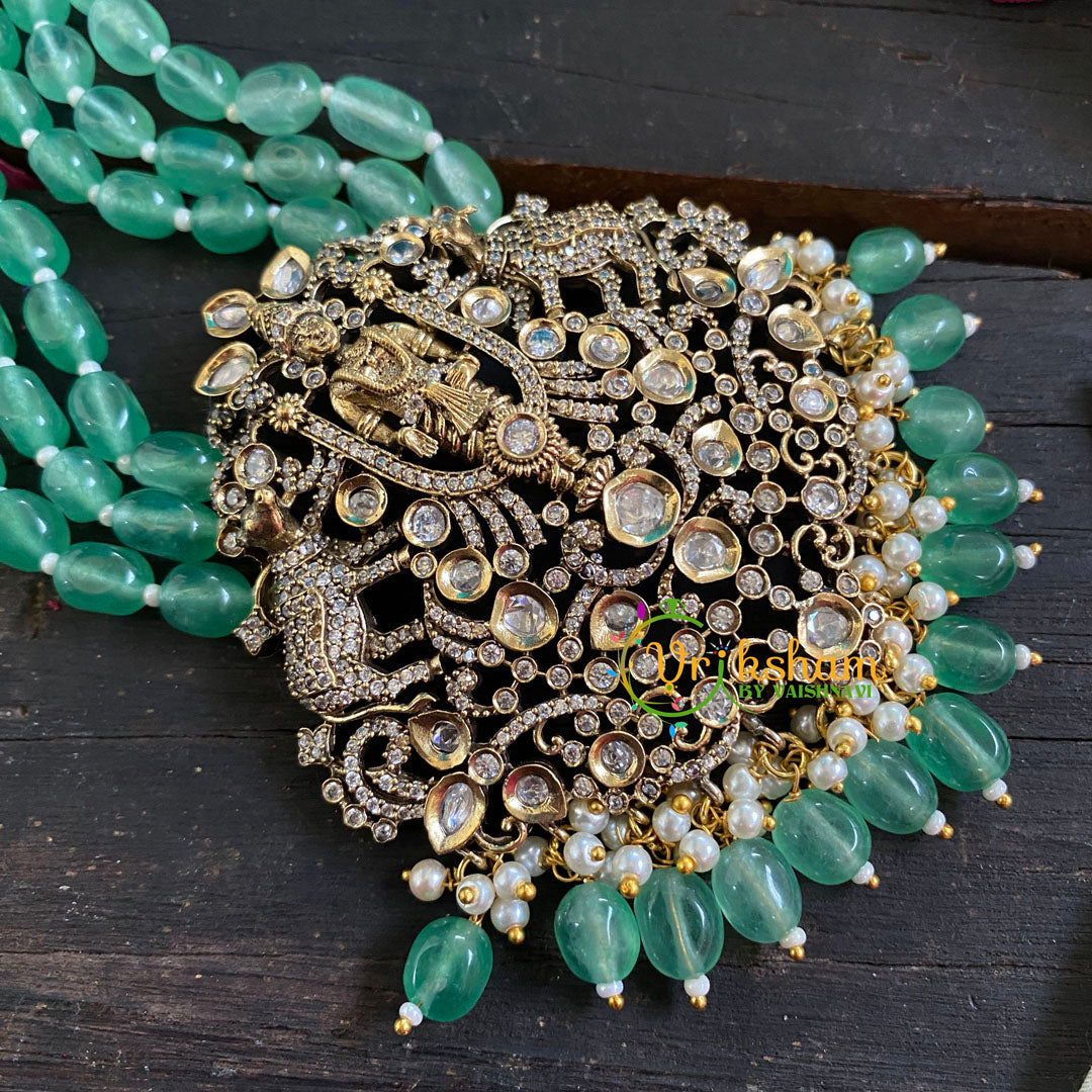 Green Bead Victorian Diamond Temple Neckpiece-VV059