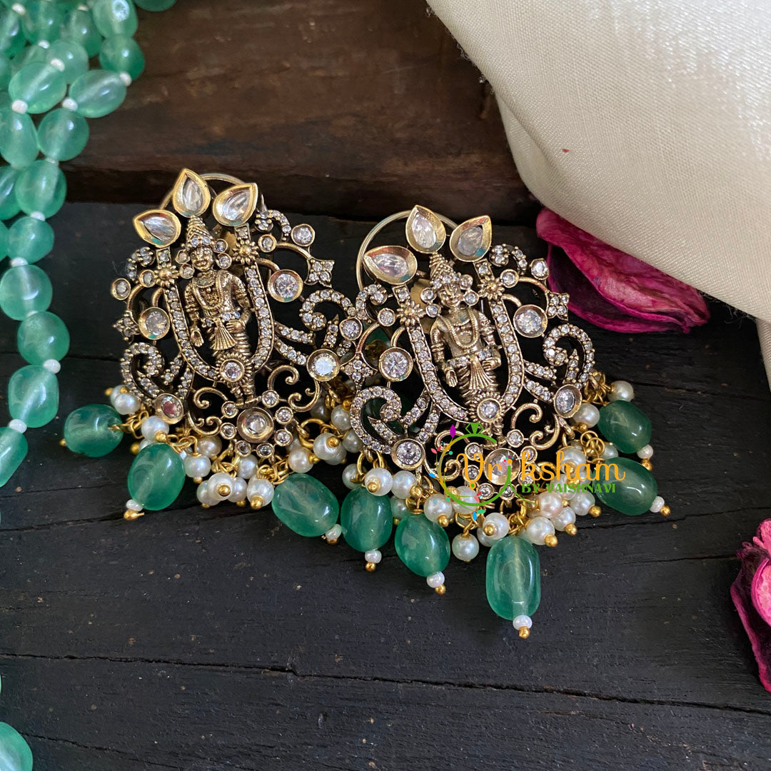 Green Bead Victorian Diamond Temple Neckpiece-VV059