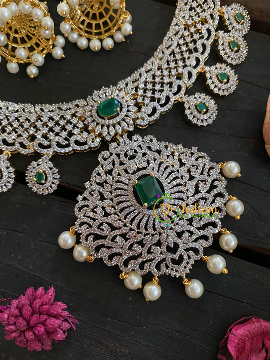 Green American Diamond Bridal Haram-Side Pendants-G4386