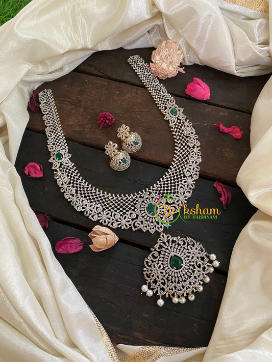 Gold American Diamond Bridal Haram-Green-G4381