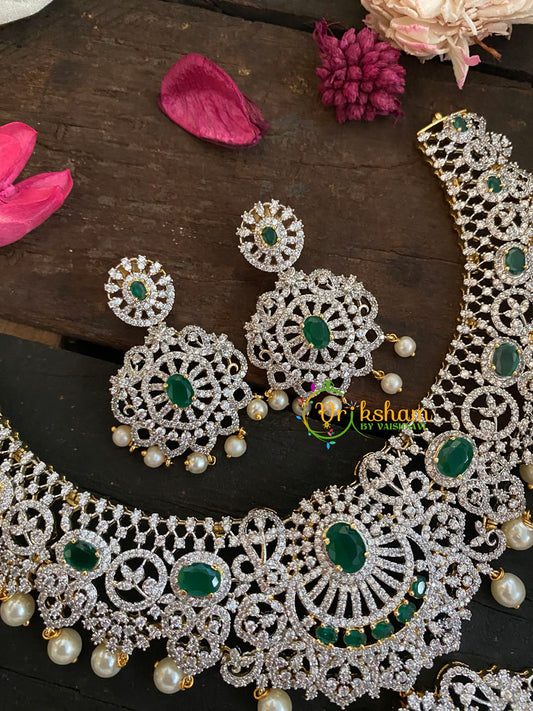 Green Stone American Diamond Bridal Neckpiece-3-G4380