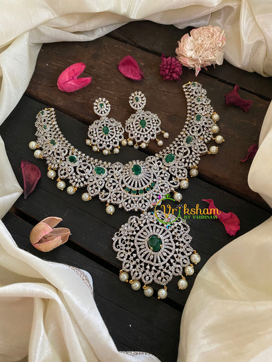 Green Stone American Diamond Bridal Neckpiece-3-G4380