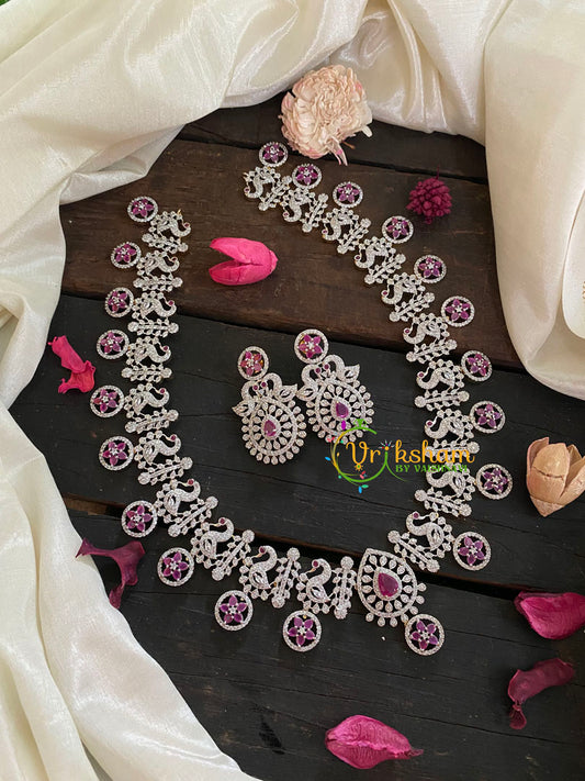 Pink Red American Diamond Bridal Choker-Short Neckpiece-G4378