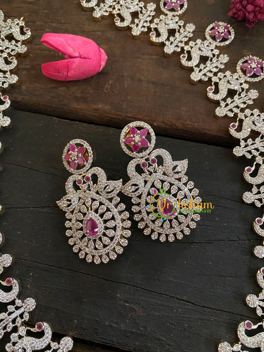 Pink Red American Diamond Bridal Choker-Short Neckpiece-G4378