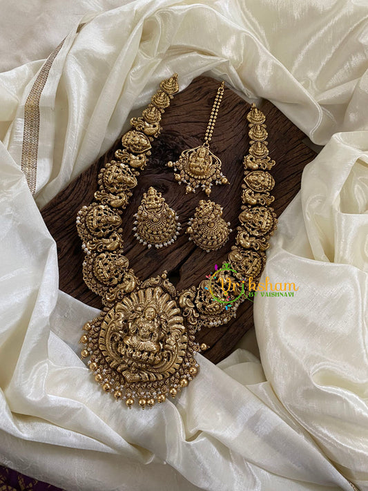 Antique Nakshi Lakshmi Haram-Nagas Neckpiece-Gold Bead Pearls-G9720