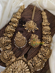 Antique Nakshi Lakshmi Haram-Nagas Neckpiece-Gold Bead Pearls-G9720