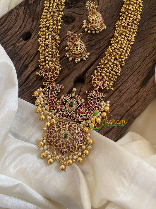 Cluster Ghungroo Diamond Rani Har -Gold Bead-G9716