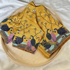 Premium Hand Embroidered Readymade Blouse-Light Mustard-VS621