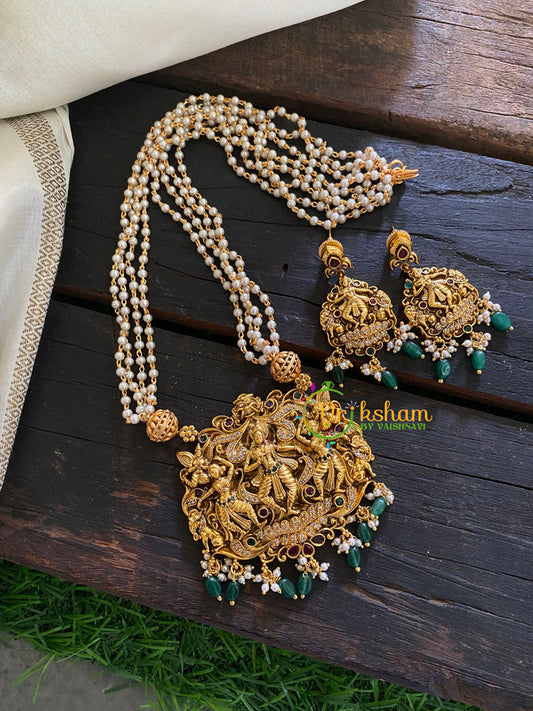 Narthana Shri Vishnu Pendant Pearl Malai -Green Beads-G3551