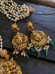 Narthana Shri Vishnu Pendant Pearl Malai -Green Beads-G3551