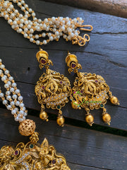 Narthana Shri Vishnu Pendant Pearl Malai -Gold Beads-G3552