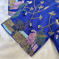 Premium Hand Embroidered Readymade Blouse-Royal Blue-VS622
