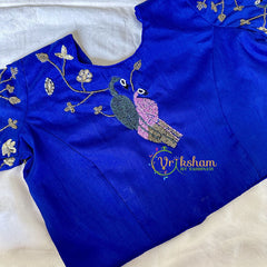 Premium Hand Embroidered Readymade Blouse-Royal Blue-VS622