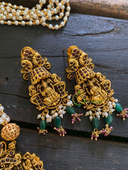 Temple Pendant Pearl Malai -Green and Pink Beads-G3553