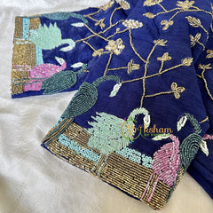 Premium Hand Embroidered Readymade Blouse-Dark Blue-VS623