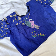 Premium Hand Embroidered Readymade Blouse-Dark Blue-VS623