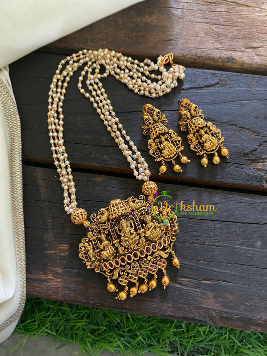 Temple Pendant Pearl Malai -Gold Beads-G3554