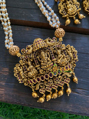 Temple Pendant Pearl Malai -Gold Beads-G3554