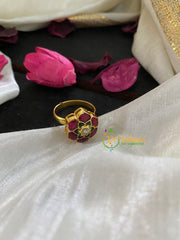 Precious Jadau Kundan Floral Finger Ring-Red Green 6-G4363