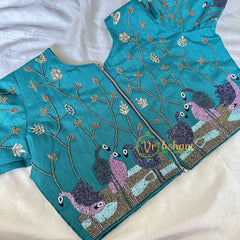 Premium Hand Embroidered Readymade Blouse-Green-VS624