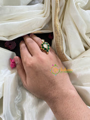 Precious Jadau Kundan Finger Ring-Green White Paisley Maanga Ring-G4354