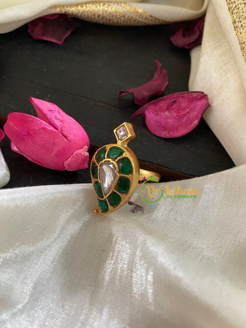 Precious Jadau Kundan Finger Ring-Green White Paisley Maanga Ring-G4354