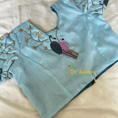 Premium Hand Embroidered Readymade Blouse-Light Blue-VS619