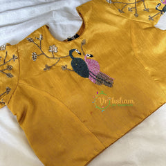 Premium Hand Embroidered Readymade Blouse-Light Mustard-VS621