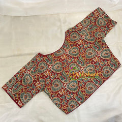 Red Blue Kalamkari Printed Readymade Cotton Blouse -VS1880