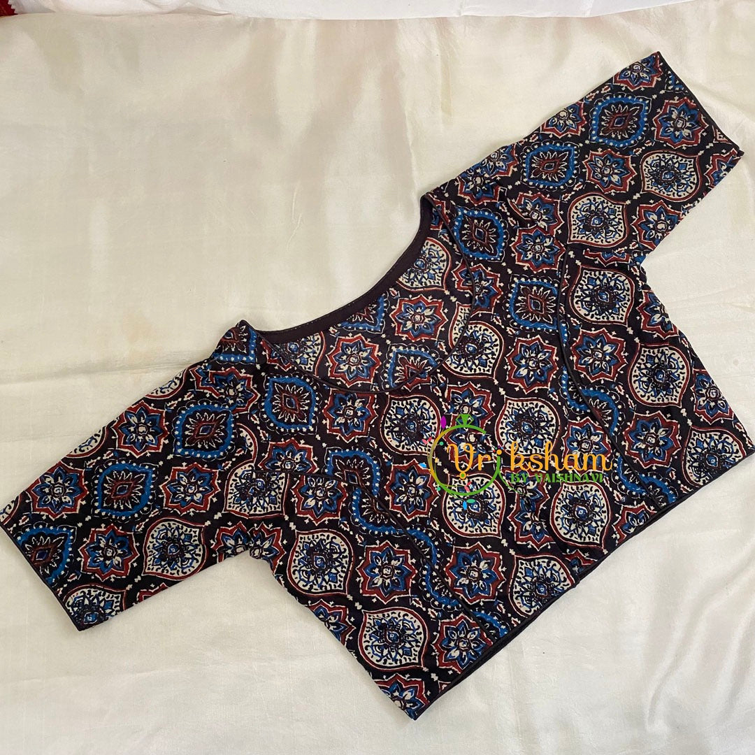 Printed Readymade Cotton Blouse -Black Blue Maroon -VS1871