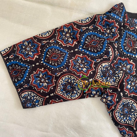 Printed Readymade Cotton Blouse -Black Blue Maroon -VS1871