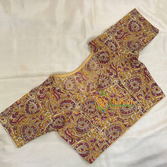 Mustard Yellow Printed Readymade Cotton Blouse -VS1879