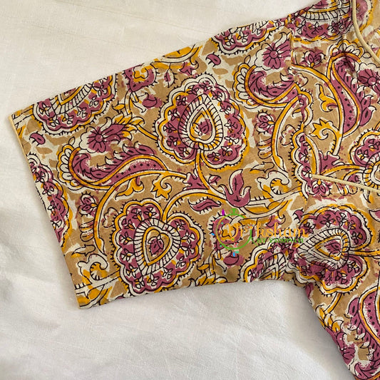 Mustard Yellow Printed Readymade Cotton Blouse -VS1879